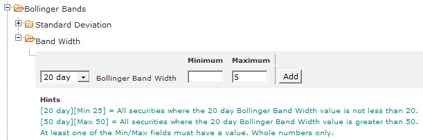 Bollinger Band Width Filter