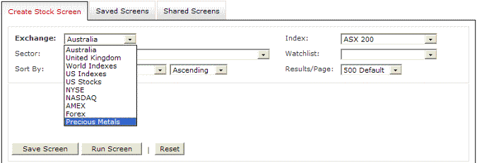 Precious Metals Stock Screen