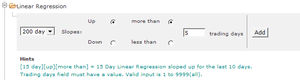 Linear Regression Stock Screen Filter
